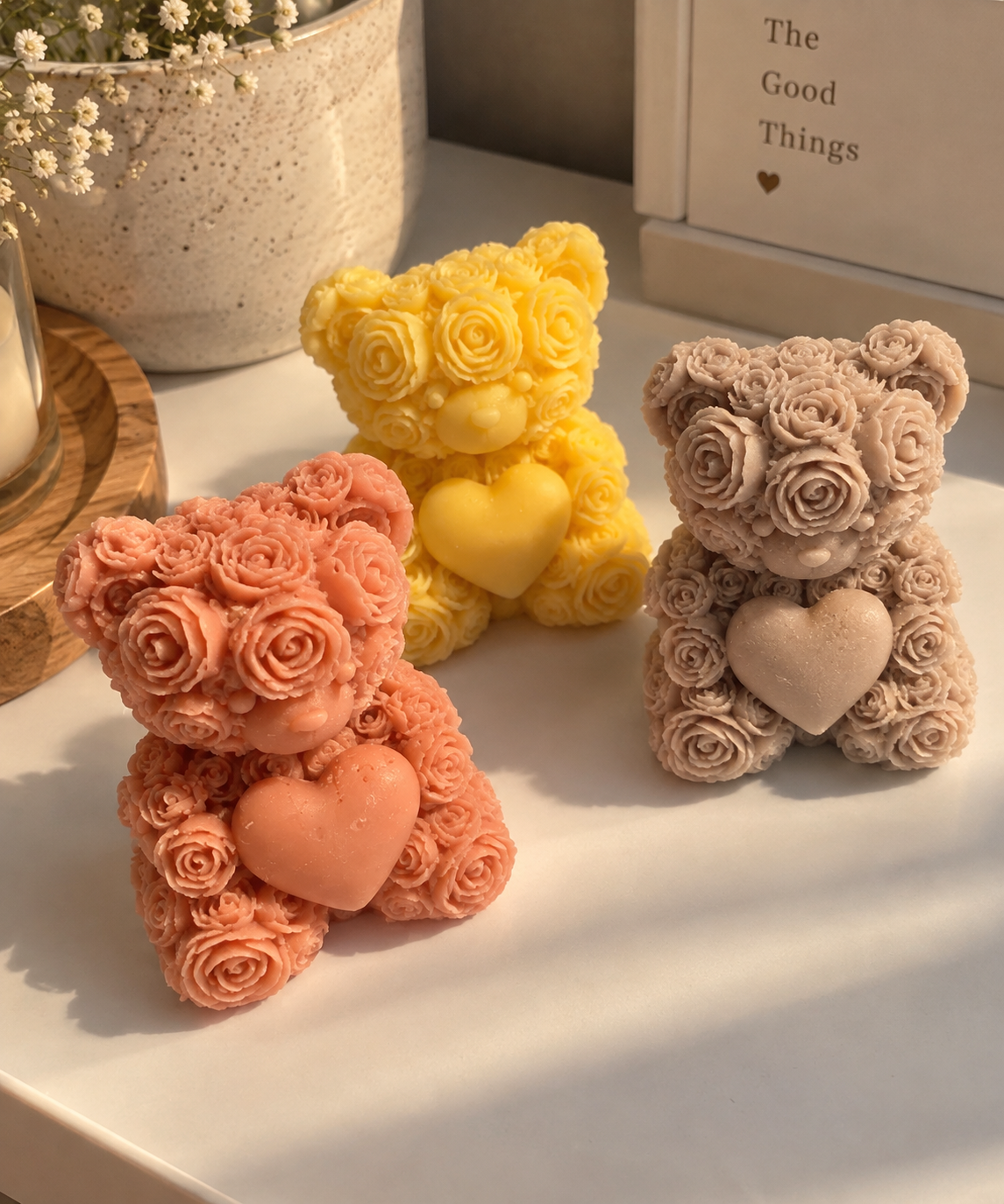 Mini Teddy & Floral Candles 2x6