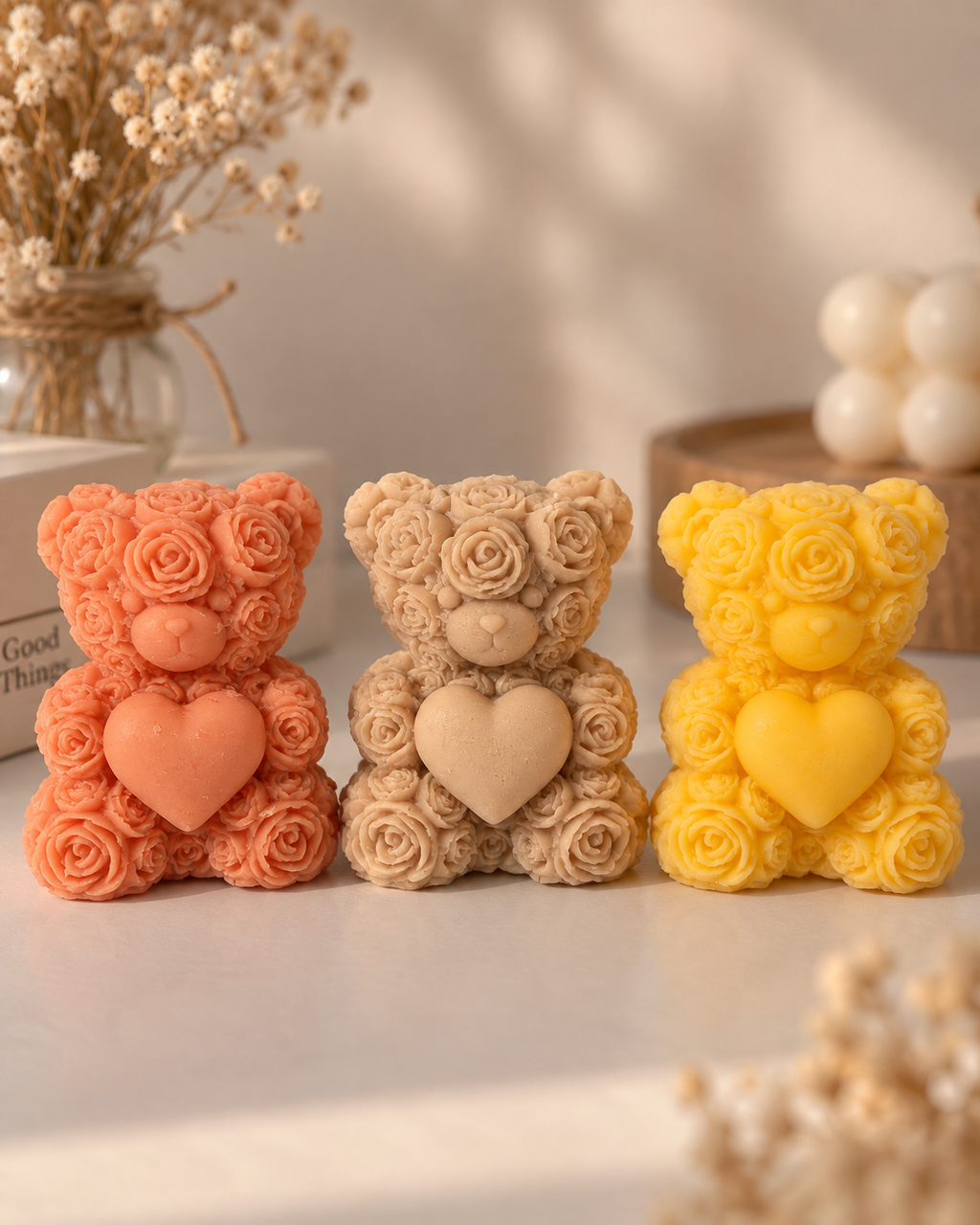 Mini Teddy & Floral Candles 2x6